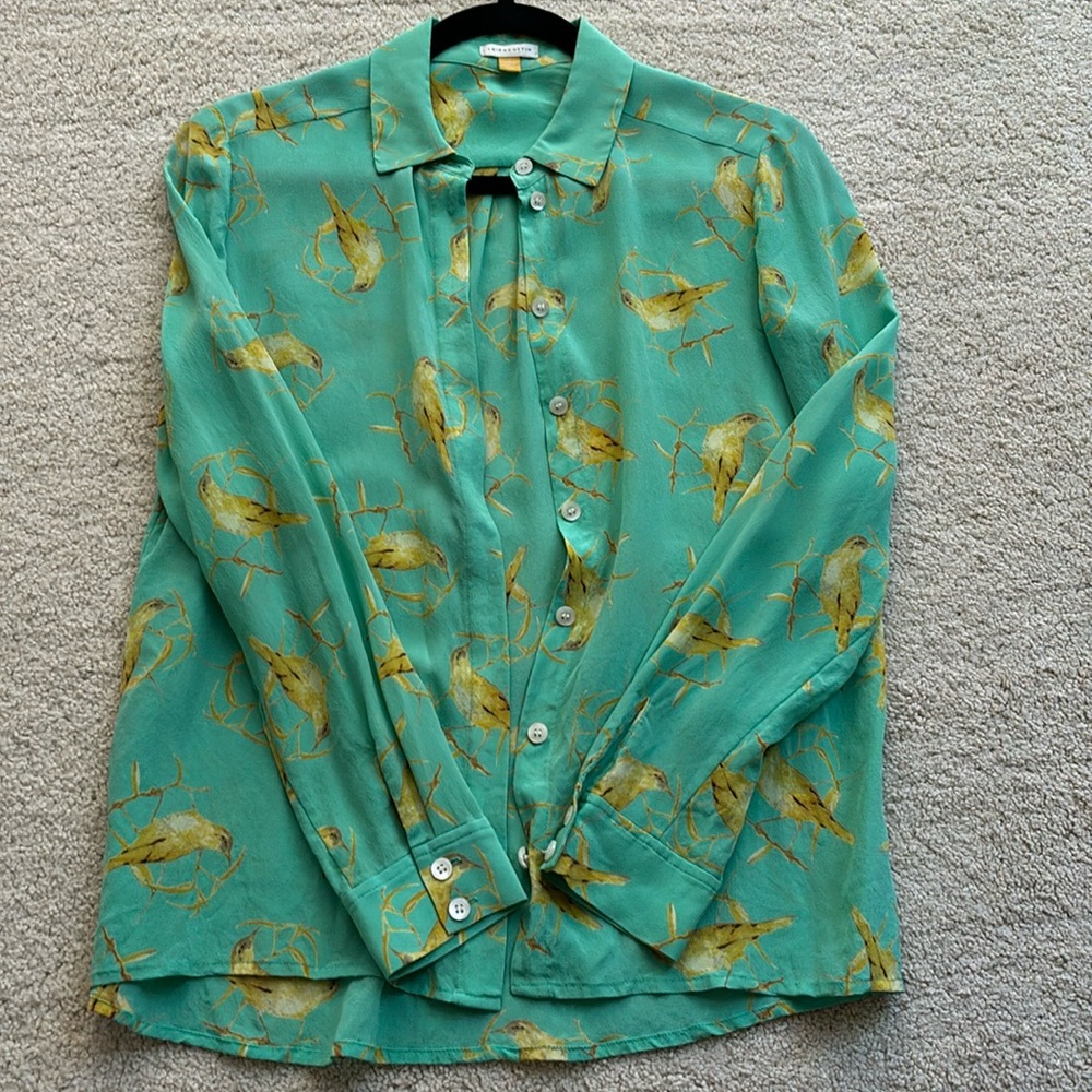 Leifsdottir Silk Blouse Colorful novelty print Long Sleeves Button Front
